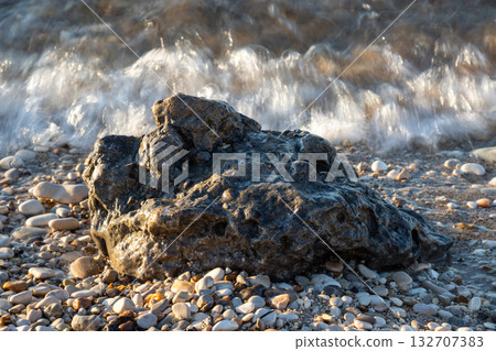 Coastal rock and Ionian sea, Corfu (Korfu), Greece 132707383