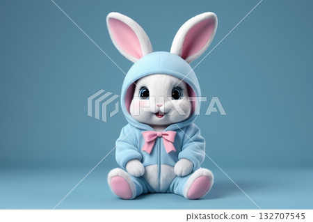 Cute animated bunny wearing a hoodie 132707545