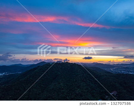 aerial photography Phuket big Buddha on hill top in sweet twilight. 132707586