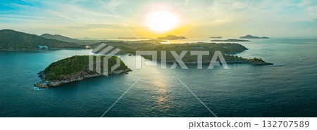 aerial view scenery sunrise at Laem Promthep Cape viewpoint. 132707589