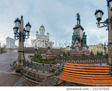 Helsinki Cathedral and monument with bench Helsinki Cathedral and monument with bench 132707640