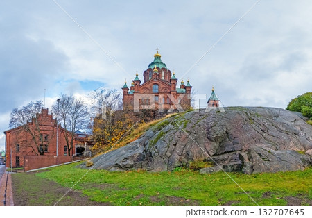 Uspenski Cathedral on rocky hill in Helsinki Uspenski Cathedral on rocky hill in Helsinki 132707645