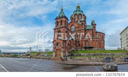 Uspenski Cathedral facade in Helsinki Uspenski Cathedral facade in Helsinki 132707654