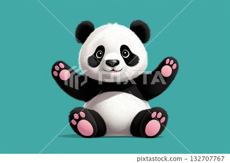 可爱熊猫坐立挥手卡通形象 可爱熊猫坐立挥手卡通形象 132707767