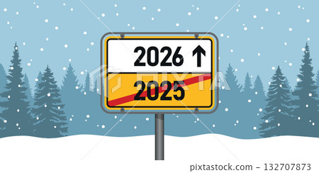 place sign with new year number 2026 in snowy winter landscape vector illustration place sign with new year number 2026 in snowy winter landscape vector illustration 132707873