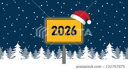 place sign with new year number 2026 in snowy winter landscape vector illustration place sign with new year number 2026 in snowy winter landscape vector illustration 132707875