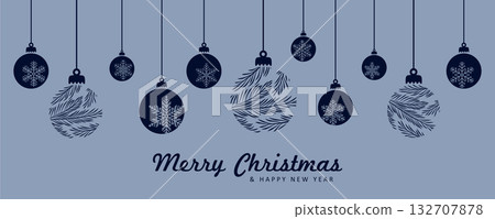 merry christmas card with hanging ball decoration vector illustration 132707878