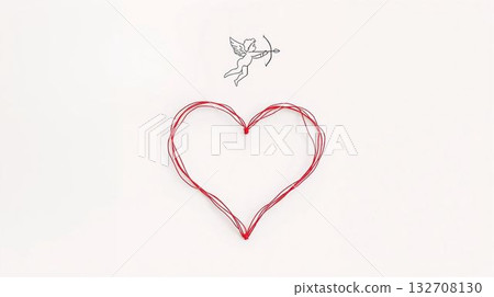 丘比特站在用紅線畫成的心上 132708130
