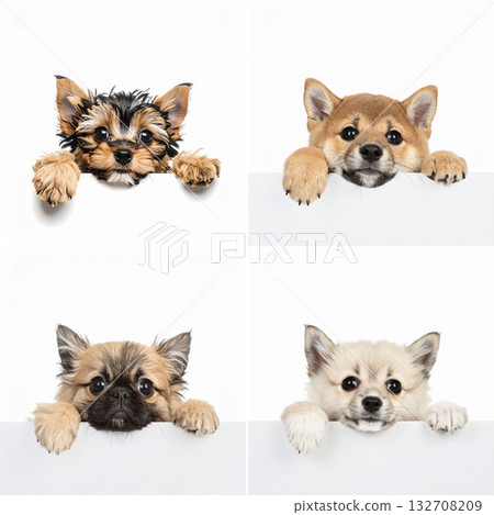 6 cute puppies peeking out from underneath 132708209