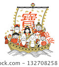一艘載著七福神的寶船的簡單插圖 132708258