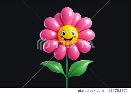 粉色笑脸气球花朵素材 粉色笑脸气球花朵素材 132708271