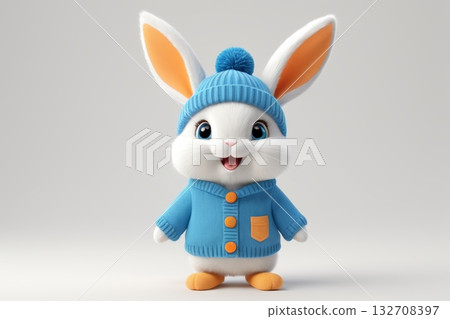 穿毛衣戴帽子的卡通兔子 穿毛衣戴帽子的卡通兔子 132708397