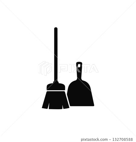 broom and dustpan icon silhouette simple cleaning tools for household chores sweeping dust and floor maintenance isolated illustration 132708588