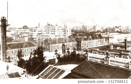Old photo, 1931-1933, panorama of Babasakimon-dori street in Marunouchi, Tokyo 132708811