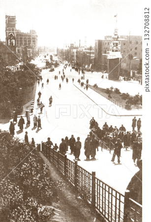 Old photo, 1931-1933, Ueno Hirokoji street view from Ueno Park, Tokyo 132708812