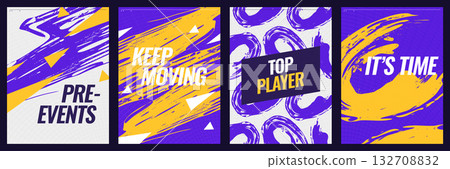 Sports Event Poster Template Collection with Dynamic and Vibrant Concept. Template for Sport, Fitness, Workout, Gym, Brochure, Invitation, Festival, or Music Event 132708832
