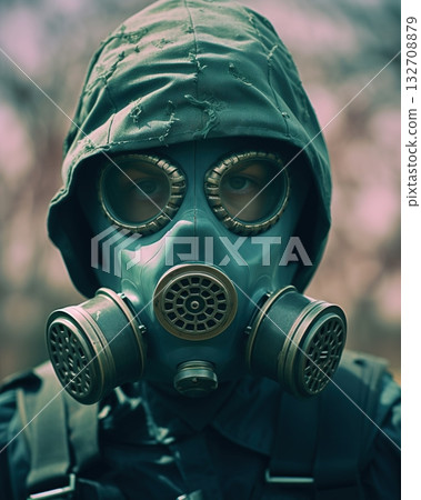 Portrait of a man in military gas mask. Ai generative 132708879