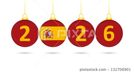 Spain Flag Christmas Balls 2026 Decoration. Spain Flag Christmas Balls 2026 Decoration. 132708901