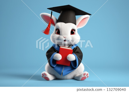 戴学士帽手持书本的兔子 戴学士帽手持书本的兔子 132709040