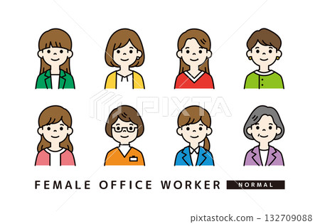Upper body avatar icon illustration material set of businesswomen and female employees of various ages_color 132709088