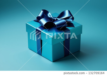 蓝色礼物盒配蓝色丝带 132709164