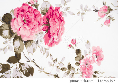 Fragment of colorful retro tapestry textile pattern with floral ornament. 132709197