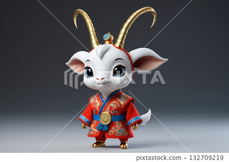 卡通山羊形象穿中式服饰 卡通山羊形象穿中式服饰 132709219