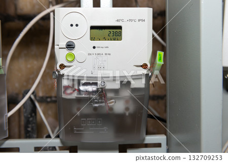 Electrical meter with electrical power cables Electrical meter with electrical power cables 132709253