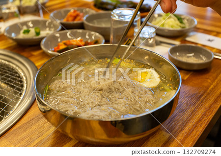 Korean food. Cold buckwheat noodles Korean food. Cold buckwheat noodles 132709274