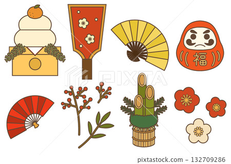 New Year's Material Set (with outline) D New Year's Material Set (with outline) D 132709286