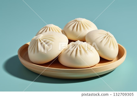 木盘上摆放的鲜肉包 132709305