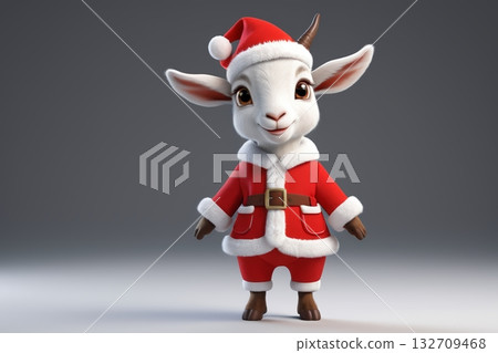 穿着圣诞服饰的卡通山羊形象 穿着圣诞服饰的卡通山羊形象 132709468
