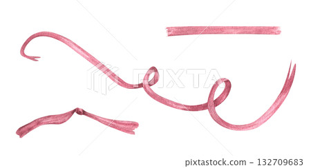 Watercolor vintage pink textile wavy ribbon illustration on isolated background. Elegance holiday pastel adornments. Coquette romantic elements for gift decor, birthday cards, invitation design Watercolor vintage pink textile wavy ribbon illustration on isolated background. Elegance holiday pastel adornments. Coquette romantic elements for gift decor, birthday cards, invitation design 132709683