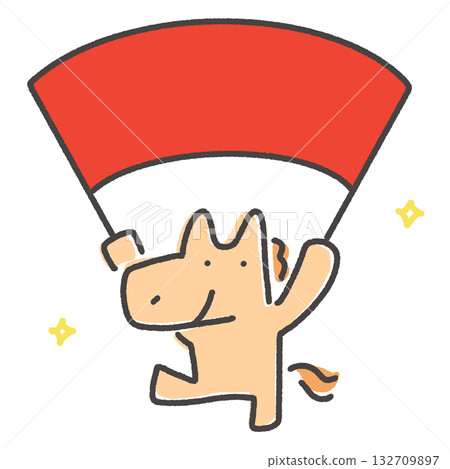 馬兒雙爪持旗，新年素材，文字空間，頁邊距 132709897