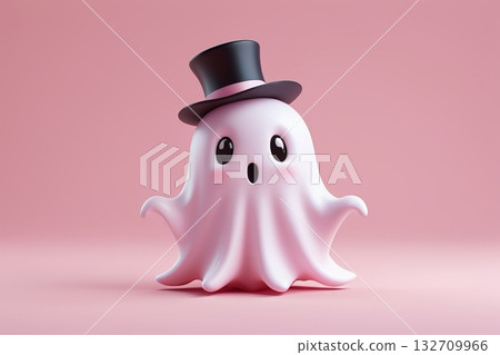 戴礼帽的粉色卡通幽灵 132709966