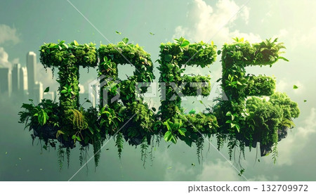 Conceptual Image of Word 'Trees' Covered in Lush Green Plants 132709972