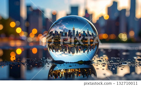 Cityscape reflected inside a crystal ball Cityscape reflected inside a crystal ball 132710011