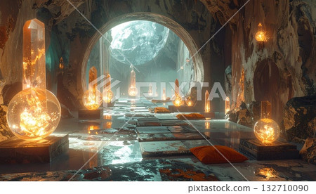 Mystic Crystal Cave with Glowing Orbs and Pillows Mystic Crystal Cave with Glowing Orbs and Pillows 132710090