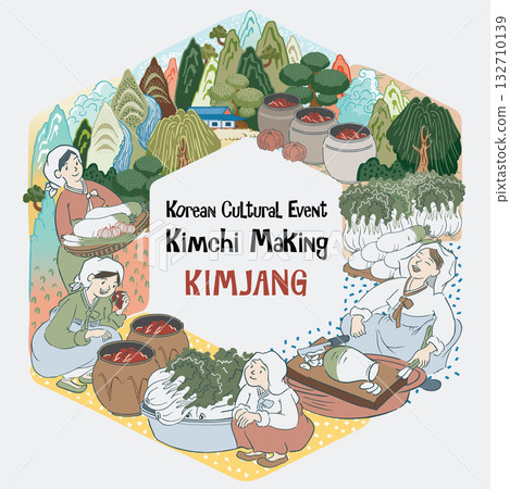 Kimjang Korean Cultural Event Kimchi Making Vector Illustration Template Kimjang Korean Cultural Event Kimchi Making Vector Illustration Template 132710139