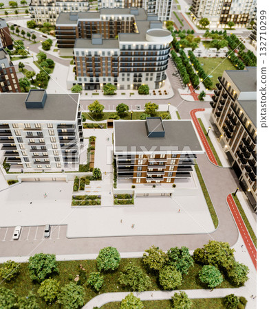 Model modern city with trees and buildings Model modern city with trees and buildings 132710299