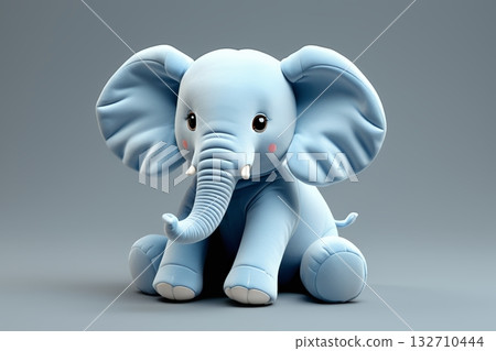蓝色卡通大象玩偶形象 132710444