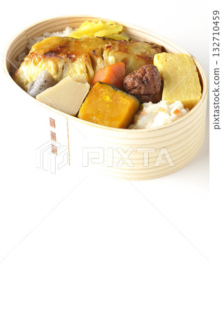 Grilled fish bento photographed on a white background 132710459