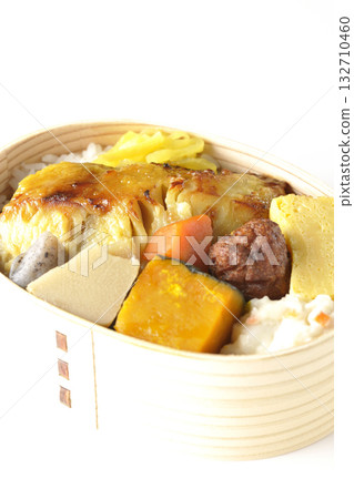 Grilled fish bento photographed on a white background 132710460