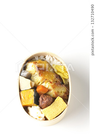 Grilled fish bento photographed on a white background Grilled fish bento photographed on a white background 132710490