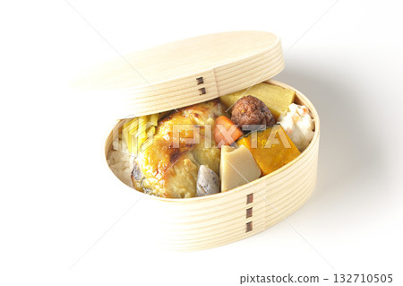 Grilled fish bento photographed on a white background 132710505