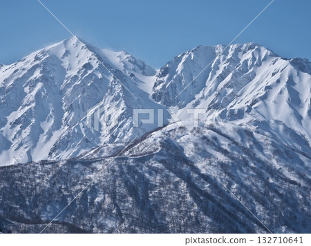View of Mt. Yari and Mt. Shakushi from the summit of Iwatake Snowfield 132710641