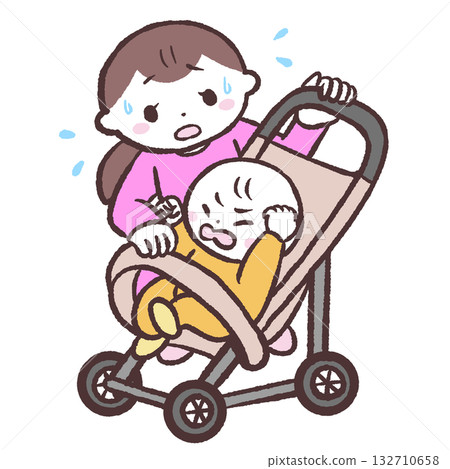 嬰兒車裡哭泣的嬰兒插圖 132710658