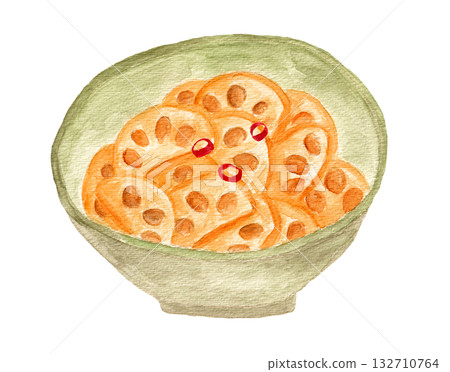Hand-drawn watercolor illustration of kinpira lotus root Hand-drawn watercolor illustration of kinpira lotus root 132710764