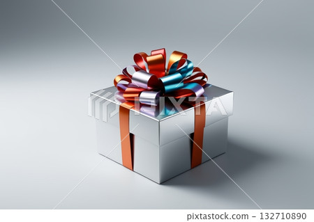 Silver gift box with colorful ribbon 132710890