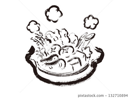日式火鍋風格毛筆畫單色插圖 132710894